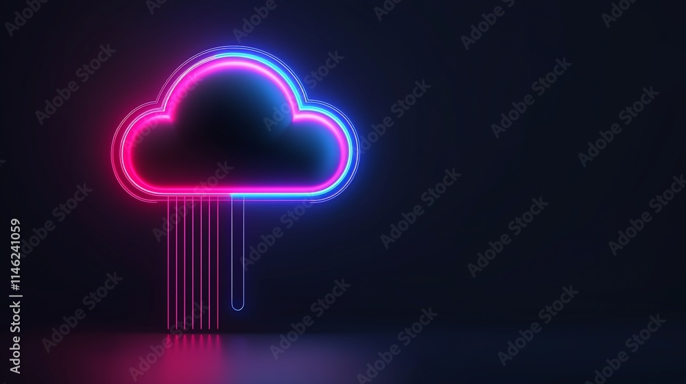 Poster neon cloud computing data transfer concept.