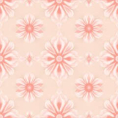 Fototapeta premium Delicate Floral Pattern: A seamless pattern featuring delicate peach and white stylized flowers on a soft peach background.