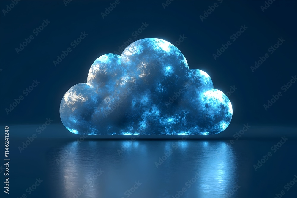 Aufkleber a glowing blue cloud shape illuminated against a dark background, creating a mystical and serene atm