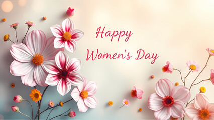 A postcard on International Women's Day on March 8th. Spring flowers in nude colors