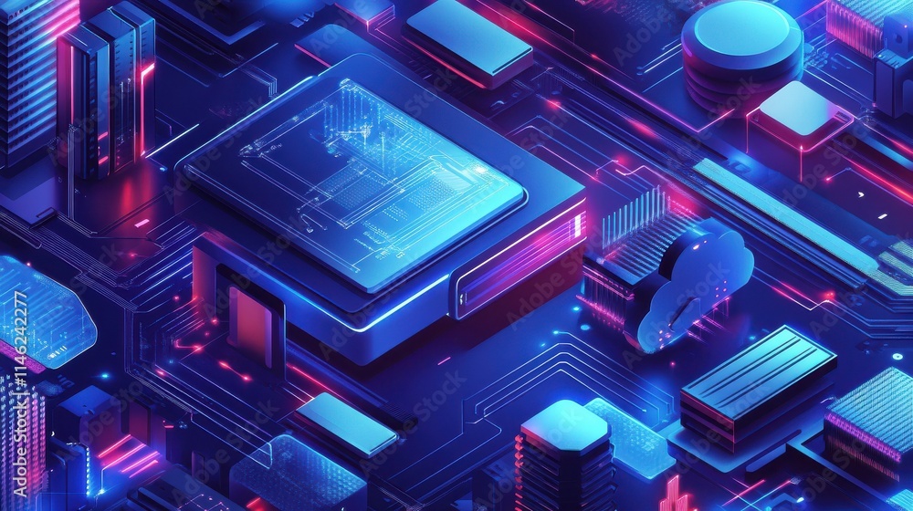 Poster computer science abstract concept vector illustration set. cloud robotics technology, robotic proces