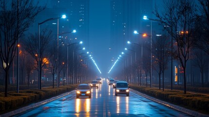 Smart streetlights adjusting their brightness based on pedestrian presence
