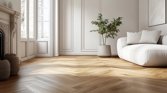 Sophisticated herringbone pattern parquet wood floor