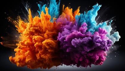 Obraz premium Explosion of color paint, burst of multicolored powder or watercolor, abstract colorful background. 