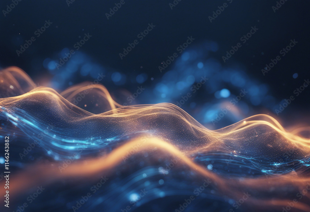 Poster abstract digital wave with glowing connections and data points on blue background ai technology