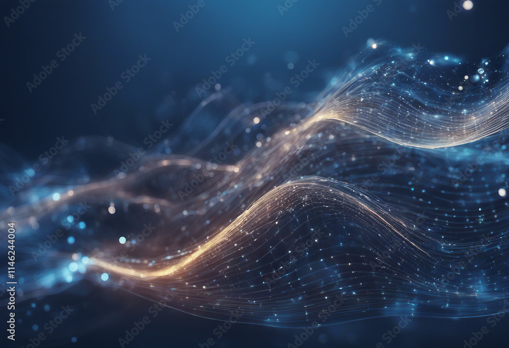 Poster abstract digital wave with glowing connections and data points on blue background ai technology