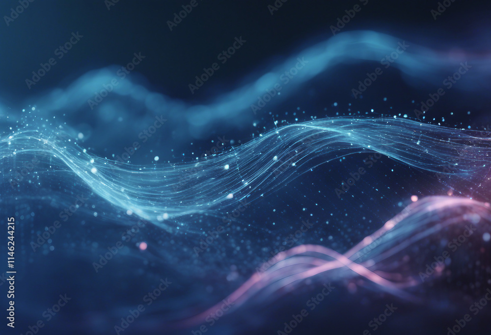 Aufkleber abstract digital wave with glowing connections and data points on blue background ai technology