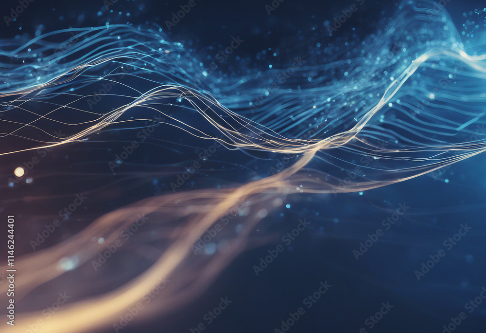Poster abstract digital wave with glowing connections and data points on blue background ai technology