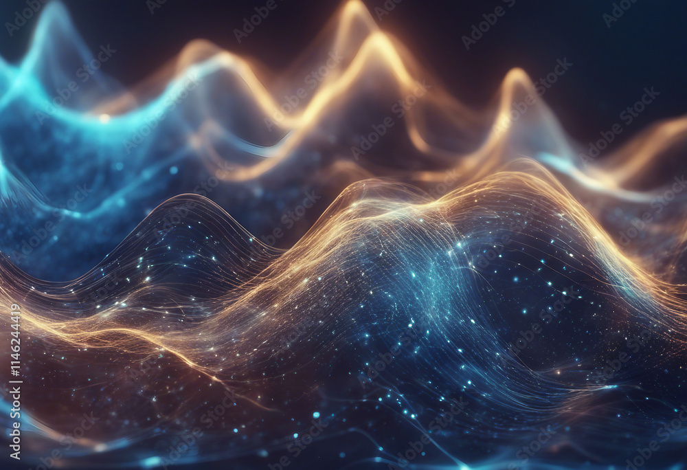 Poster abstract digital wave with glowing connections and data points on blue background ai technology