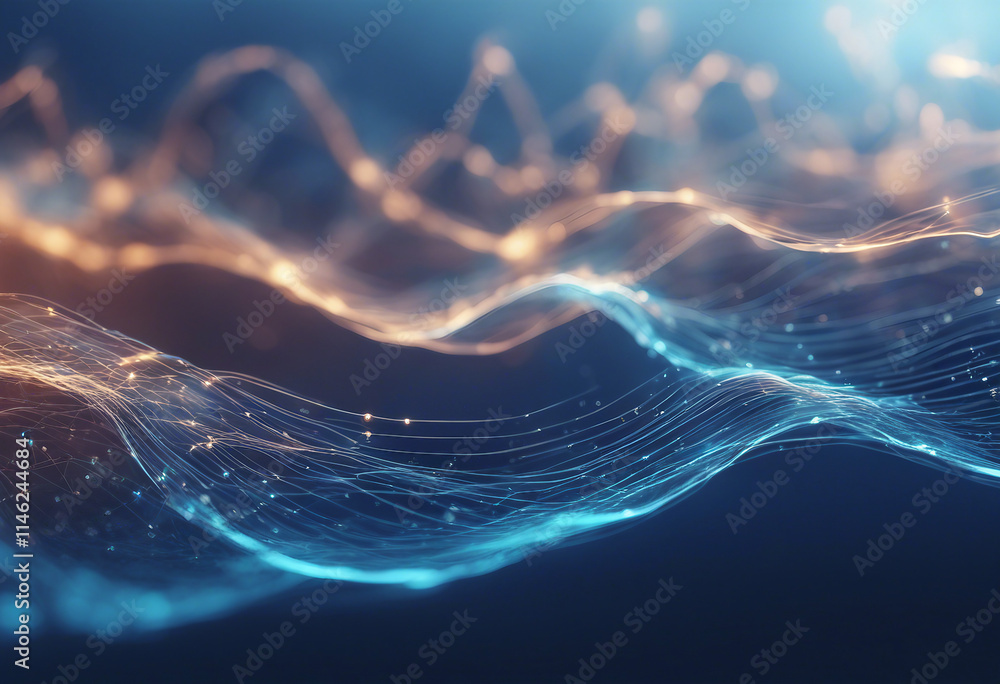 Poster abstract digital wave with glowing connections and data points on blue background ai technology