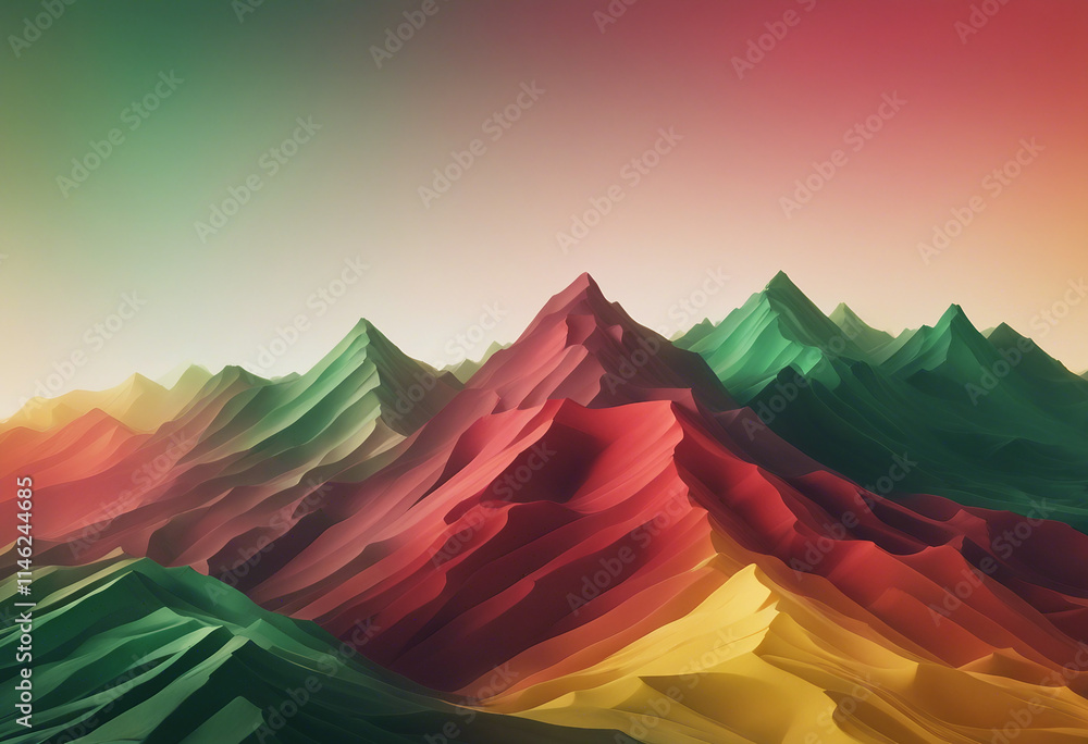 Poster abstract background with red green and yellow gradient lines in the shape of mountain peaks