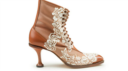 Obraz premium Elegant Ankle Boots Featuring Lace Details on white background.PNG