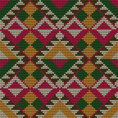 Knitted ethnic seamless pattern. Traditional Tribal Aztec cross stitch knitted texture. Design for textile, fabric, curtain, wrapping.