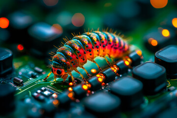 Computer security breach due to worm attack. Computer virus or bug concept.