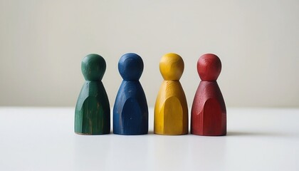 Concept of diversity. Wooden figures of different colors representing people,Diverse Team.Banner. diversity and inclusion,HR concept,best candidates concept