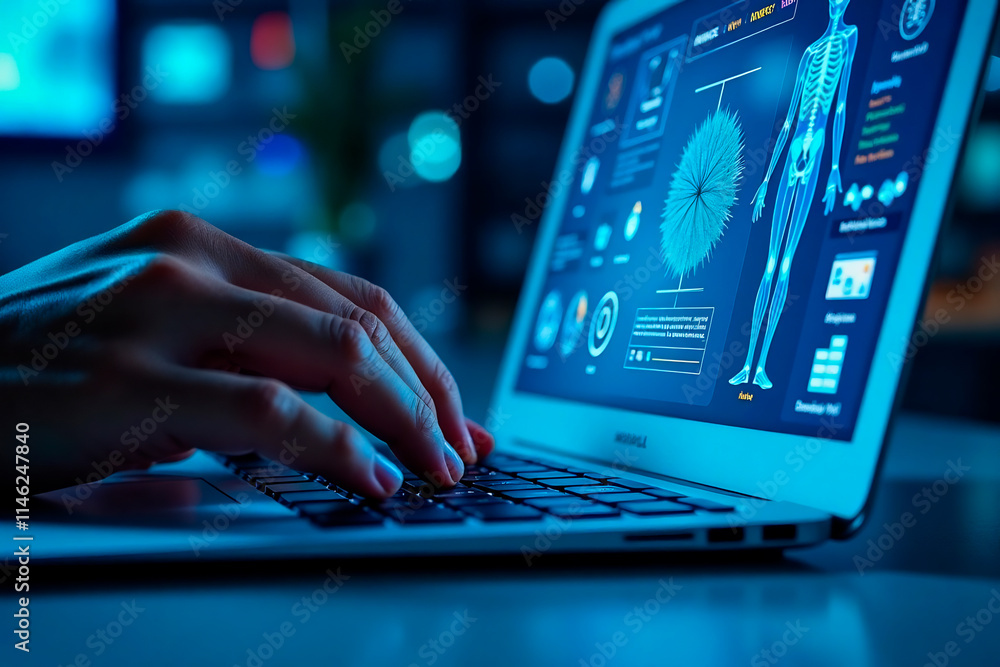 Poster person typing on a keyboard