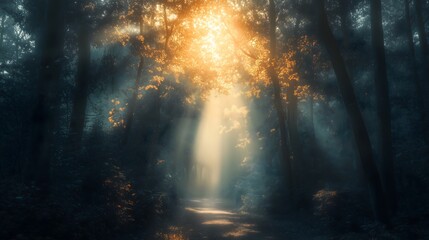 Nature’s Glow A Pathway Through the Forest