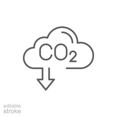 Carbon absorbing icon. Simple outline style. CO2 emissions, carbon dioxide reduction, low, reduce, neutral, environment concept. Thin line symbol. Vector illustration isolated. Editable stroke.