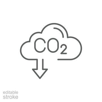 Carbon absorbing icon. Simple outline style. CO2 emissions, carbon dioxide reduction, low, reduce, neutral, environment concept. Thin line symbol. Vector illustration isolated. Editable stroke.
