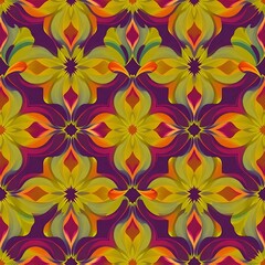 Fototapeta premium Vibrant Floral Kaleidoscope: Seamless Pattern in Jewel Tones 