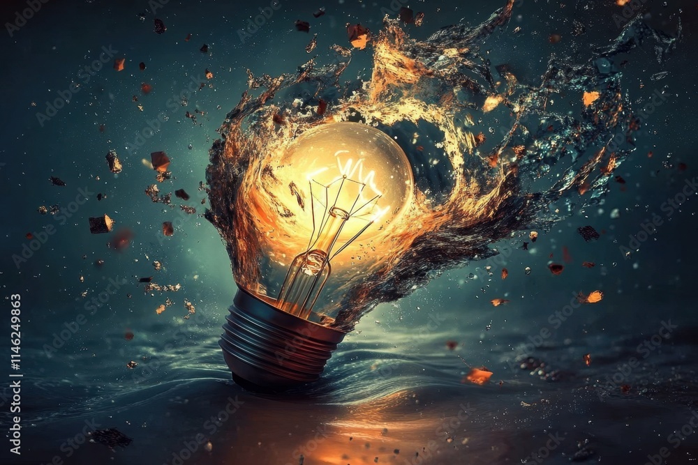 Poster a mesmerizing fusion of illumination and imagination in a submerged setting.