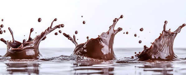 Set of chocolate splashes isolated on a white background, captured from different angles and depicting various emotions. 