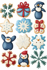 Festive Penguin & Snowflake Christmas Cookies, Winter Baking, Holiday Treats Design.