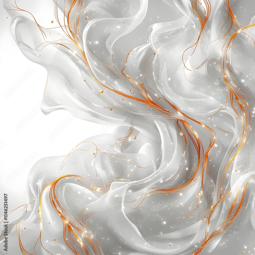 Poster an ethereal abstract background featuring flowing translucent fabric with warm orange accents and sh