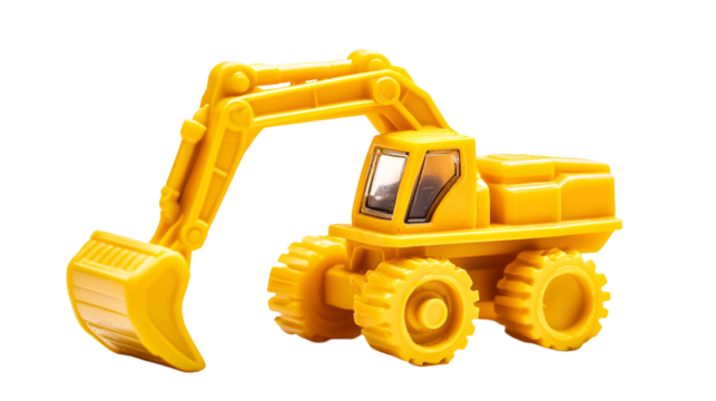 Yellow Toy Excavator, Construction Vehicle, Plastic Digger, Mini Model
