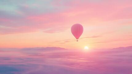 Fototapeta premium hobbies and leisure motion photography, Hot Air Balloon Soars in Glowing Pastel Sky