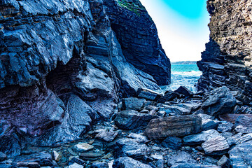 Îlot du Diable auf der Halbinsel Crozon, Felsendurchbruch am Meer, F, Bretagne, Finistère, Halbinsel Crozon
