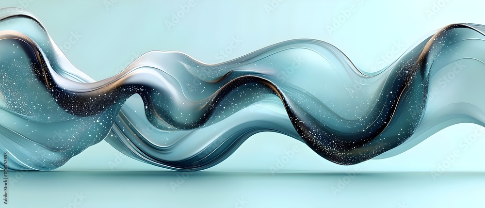 Aufkleber abstract flowing wave in soothing teal and black hues, blending with subtle sparkles, creating a sen
