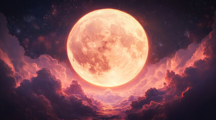 Surreal moon surrounded by clouds