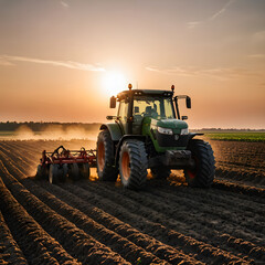 Fototapeta premium arafed tractor in a field with a plow in the background