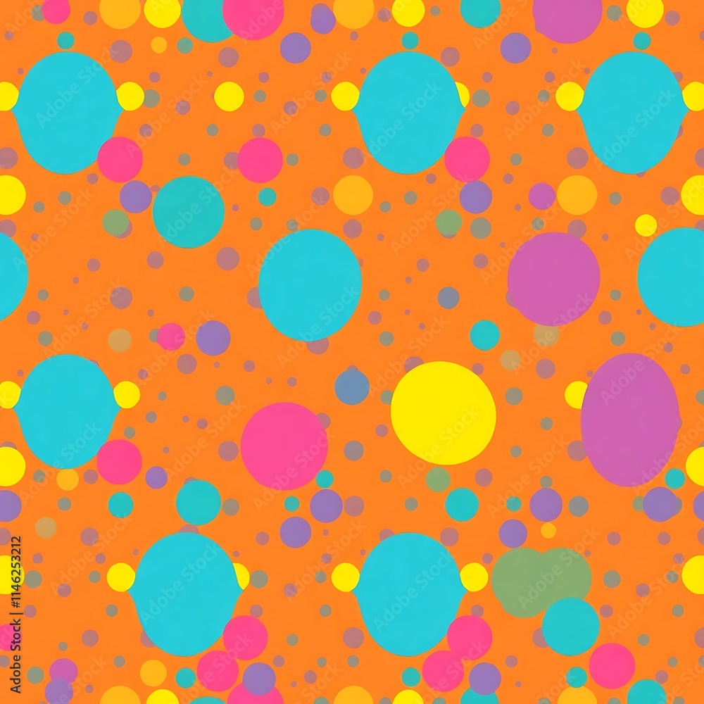 Poster Orange Polka Dot Seamless Pattern:  A vibrant and cheerful seamless pattern with bright polka dots on an orange background. Perfect for adding a playful and energetic touch to any project. 