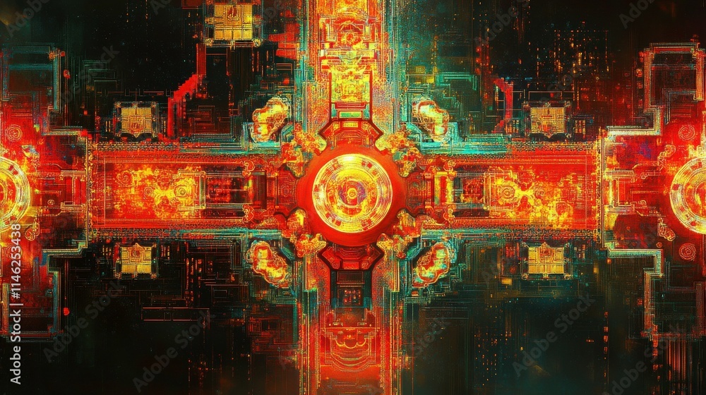 Aufkleber abstract futuristic design featuring vibrant colors and intricate patterns, symbolizing advanced tec