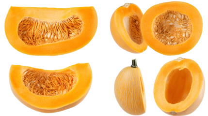 Butternut Squash Slices Seeds, Flesh, and Halved Views