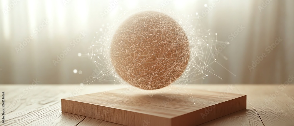 Poster globe connected by dynamic lines and dots, illustrating global communication, digital networks, and 
