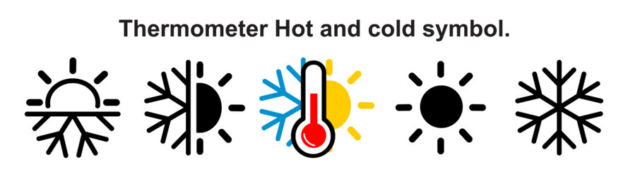 Thermometer Hot and cold symbol. Sun and snowflake all season concept logo vector