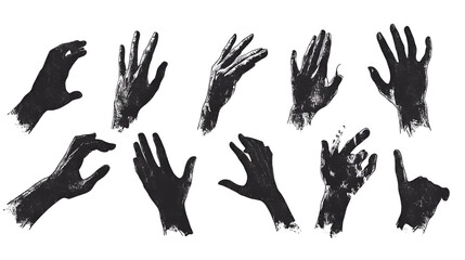 Fototapeta premium Decaying Hands A Collection of Distressed, Grainy, Black and White Hand Illustrations