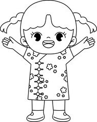 kid celebrating chinese new year outline coloring printable