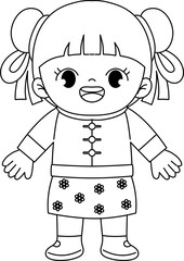 kid celebrating chinese new year outline coloring printable