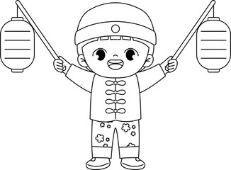 kid celebrating chinese new year outline coloring printable