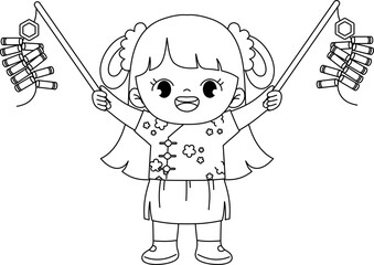 kid celebrating chinese new year outline coloring printable