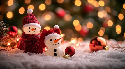 Obraz premium Lots of copy space for various Merry Christmas and Happy New Year themes, along with a mystical winter wonderland with shimmering snow and delicate blurred bokeh