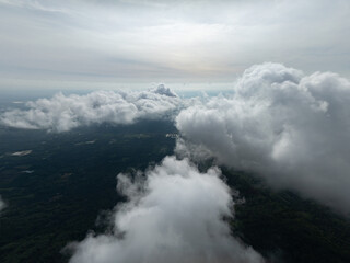 Amazing fog mist over mountains,Aerial view landscape drone shot beautiful nature background