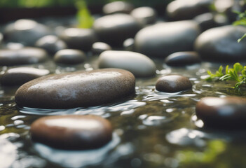 Spa stones in garden with flow water