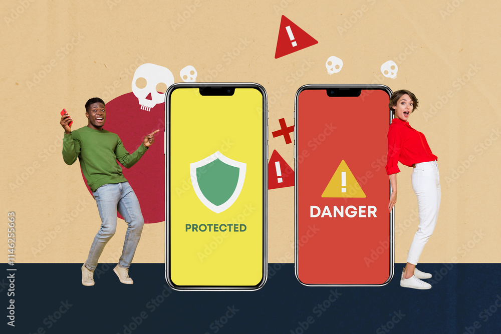 Aufkleber composite trend artwork 3d sketch image photo collage of dancer cyberattack hacker privacy data smar
