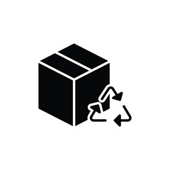 Recycled product packaging icon. Simple solid style. Recycle triangle, cardboard box, seal, cycle, packaging, environmental concept. Black silhouette, glyph symbol. Vector illustration isolated.