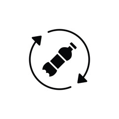 Recycle plastic icon. Simple solid style. Arrows pet bottle shape recycling sign, water, reusable ecological preservation concept. Black silhouette, glyph symbol. Vector illustration isolated.